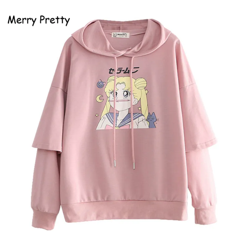 Merry Pretty женские толстовки с капюшоном и мультяшным принтом Зимние толстовки с длинным рукавом в стиле пэчворк для женщин Harajuku Пуловеры
