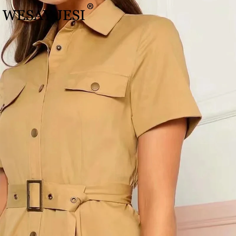 

WESAY JESI Women's Clothing TRAF Jumpsuit Fashion Solid Color Button Female Jumpsuit Minimalist Casual Short Sleeve Streetwear