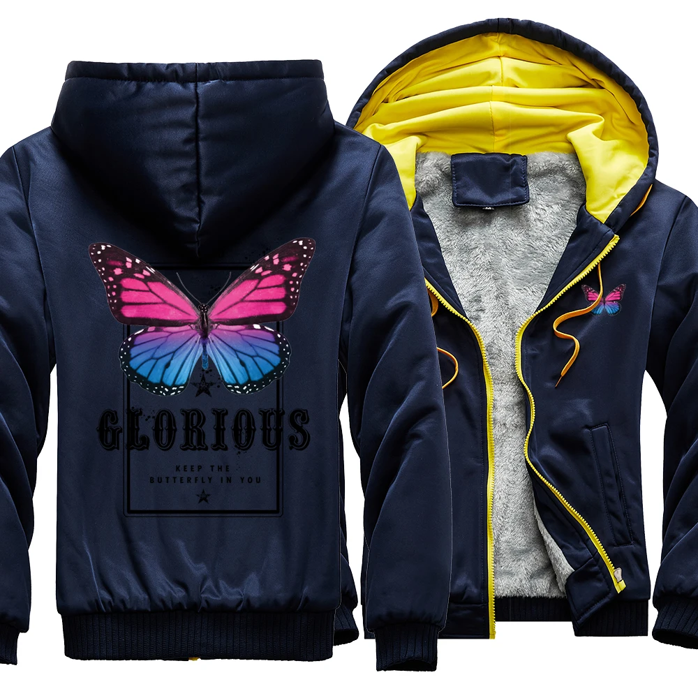 

Funny Color Butterfly Prints Hoodies Man Fleece Fashion Thick Coat Creative Winter Streetwear Man Casual Cool Streetwear For Man
