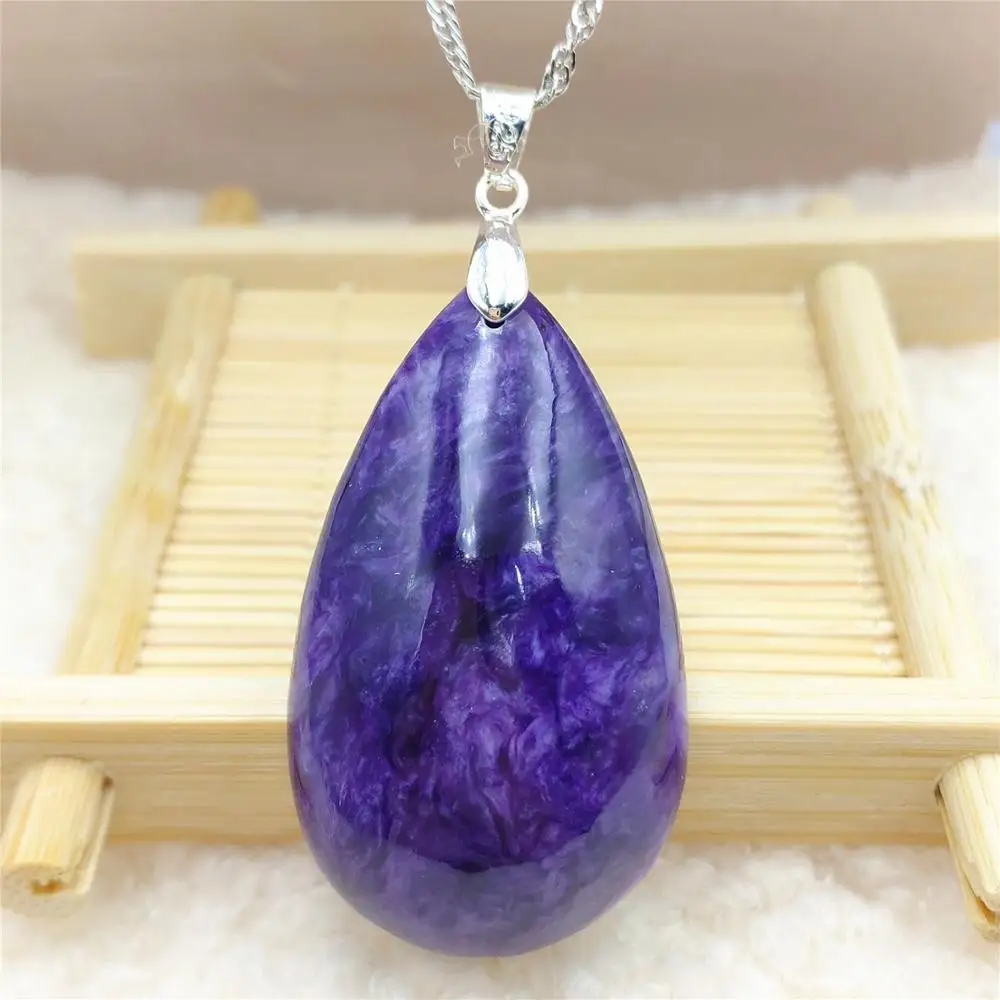 

100% Natural Charoite Purple Women Rhombus Pendant 41x24x12mm From Russia Necklace Jewelry Fashion Bead AAAAA