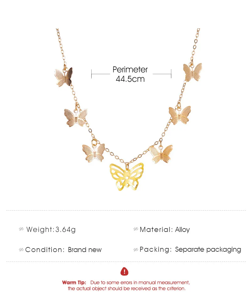 

Popular Spring And Summer Accessories, Simple And Hollow 7 Butterfly Necklaces, Fashionable Multi-layer Pendant Clavicle Chain