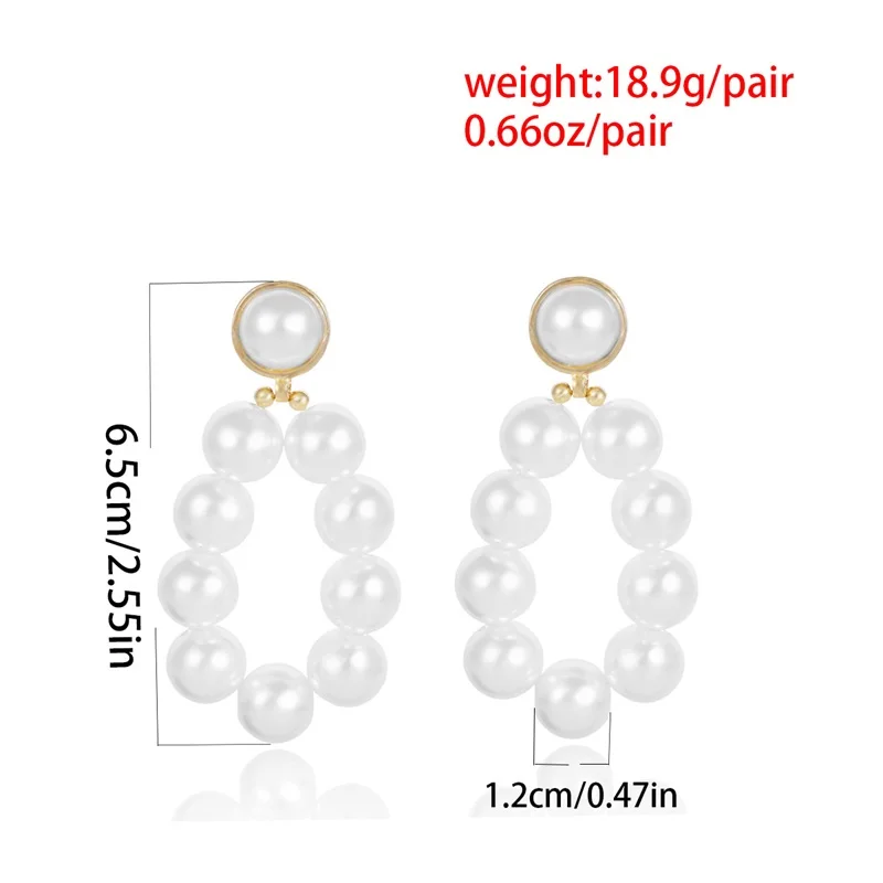 

2021 Fashion Korean Big Pearl Drop Earring Elegant White Pearls Circle Pendant Earrings for Women Girls Wedding Jewelry Gift