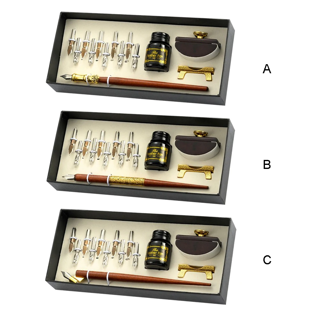 

1 Set European Style Retro Vintage Dip Pen Set Fountain Pen Ink Bottle 10 Nibs Gift Box Writing Stationery Supplies Birthday Gif