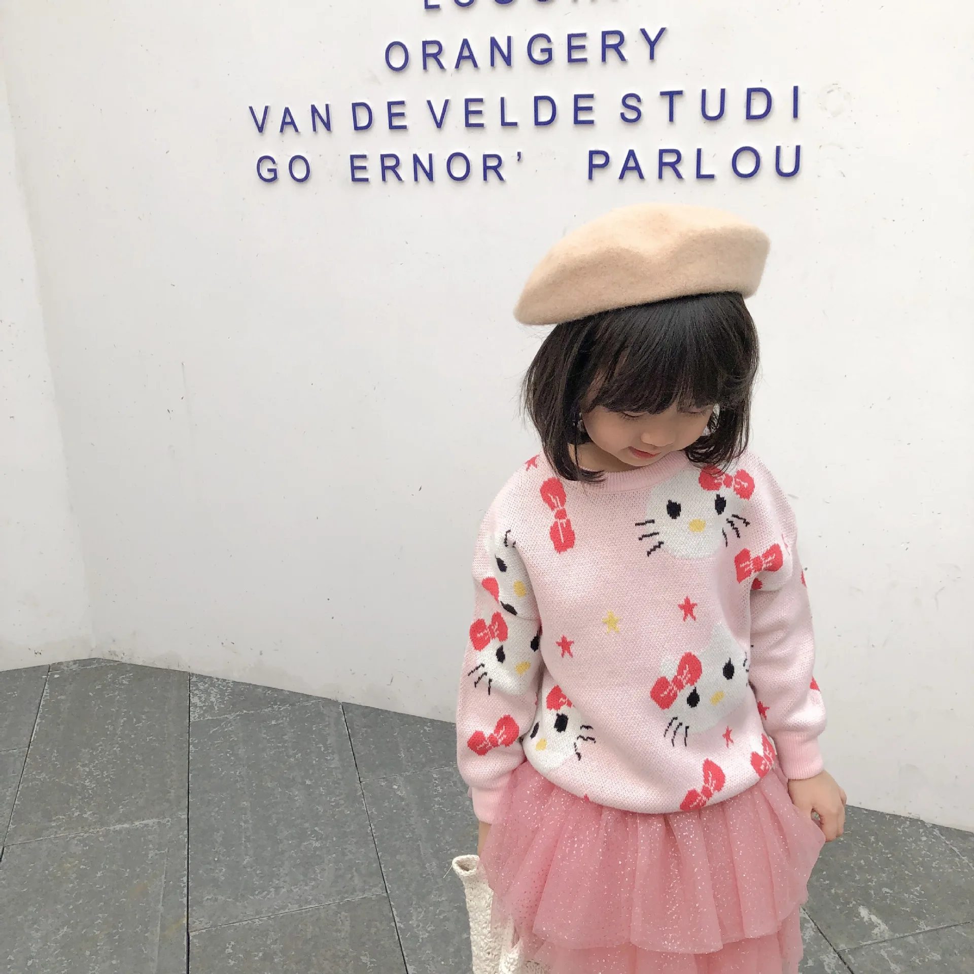 Вязаный свитер Tonytaobaby для девочек из чистого хлопка розового цвета с круглым