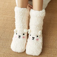2021 cute cartoon sock slippers women non slip warm winter plush home slippers grils shoes mid calf hosiery for house