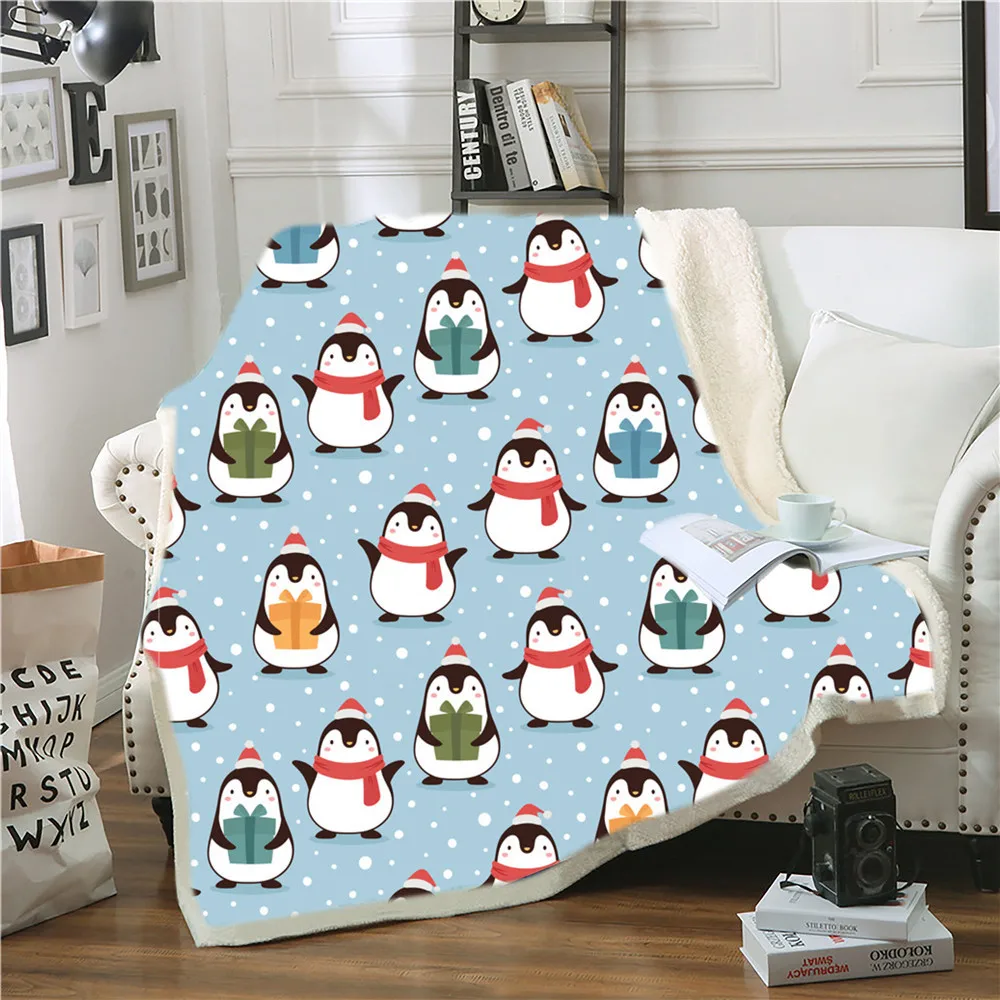Милый рождественский пингвин с 3d-печатью шерпа одеяло диван покрытый постельное