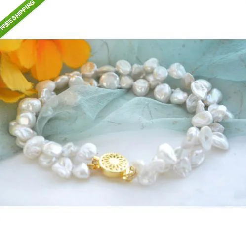 

Charming Woman Pearl Jewelry 2 Rows 6x10mm White Baroque Keshi Reborn Pearl Bracelet Handmade Fashion Girl Birthday Party Gift