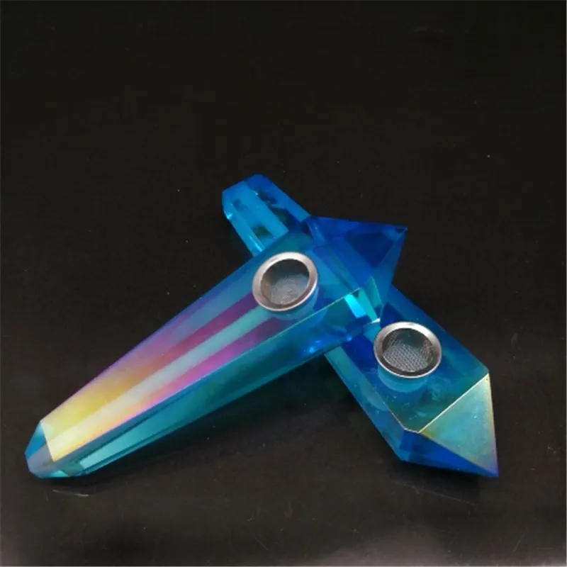 

Трубка для курения из натурального кварцевого кристалла синего цвета Aura, 100 мм