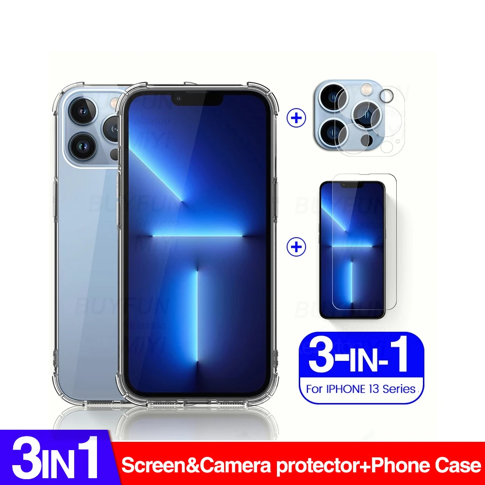 Прозрачный мягкий силиконовый чехол 3 в 1 для iphone 13 pro max, защитная пленка для экрана камеры на aifon aphone 13pro 13mini, защитное стекло