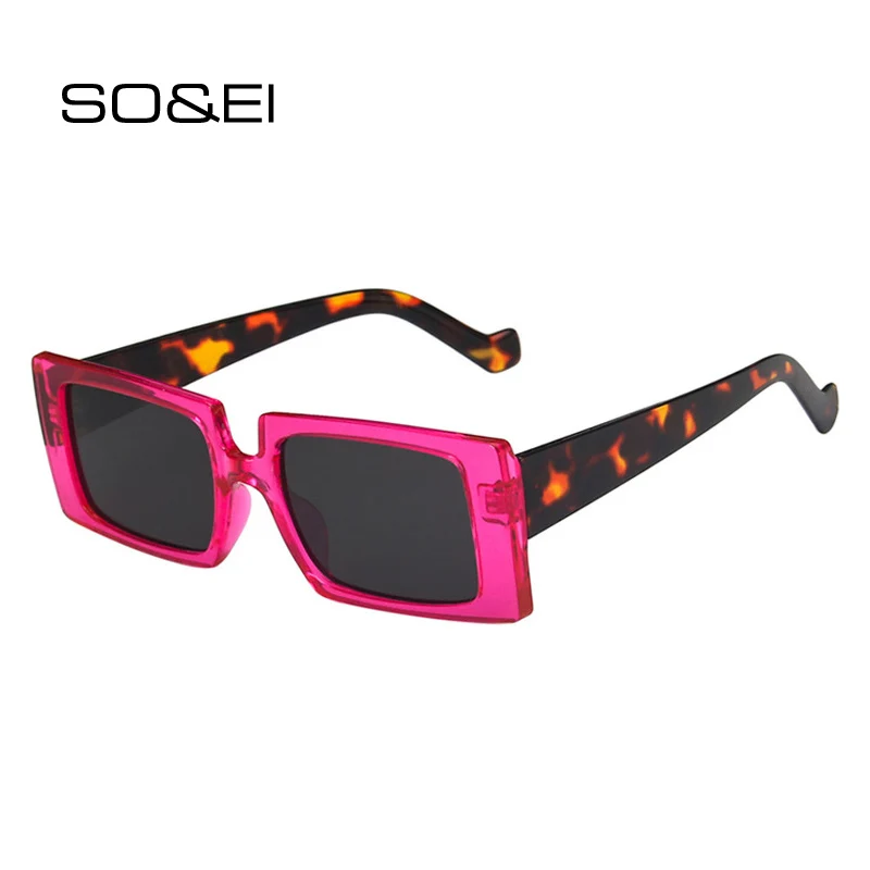 

SO&EI Ins Popular Fashion Rectangle Sunglasses Women Vintage Jelly Color Eyewear Men Colorful Trending Sun Glasses Shades UV400
