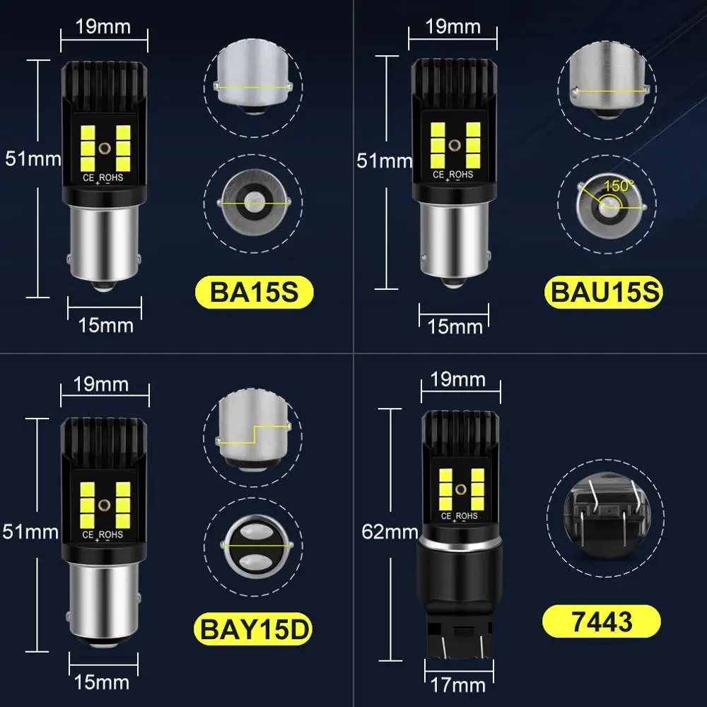 Светодиодная лампа BA15S P21W 2 шт. 1156 BAY15D P21/5 Вт BAU15S PY21W T20 1157 12SMD 7443 чипы автомобильные