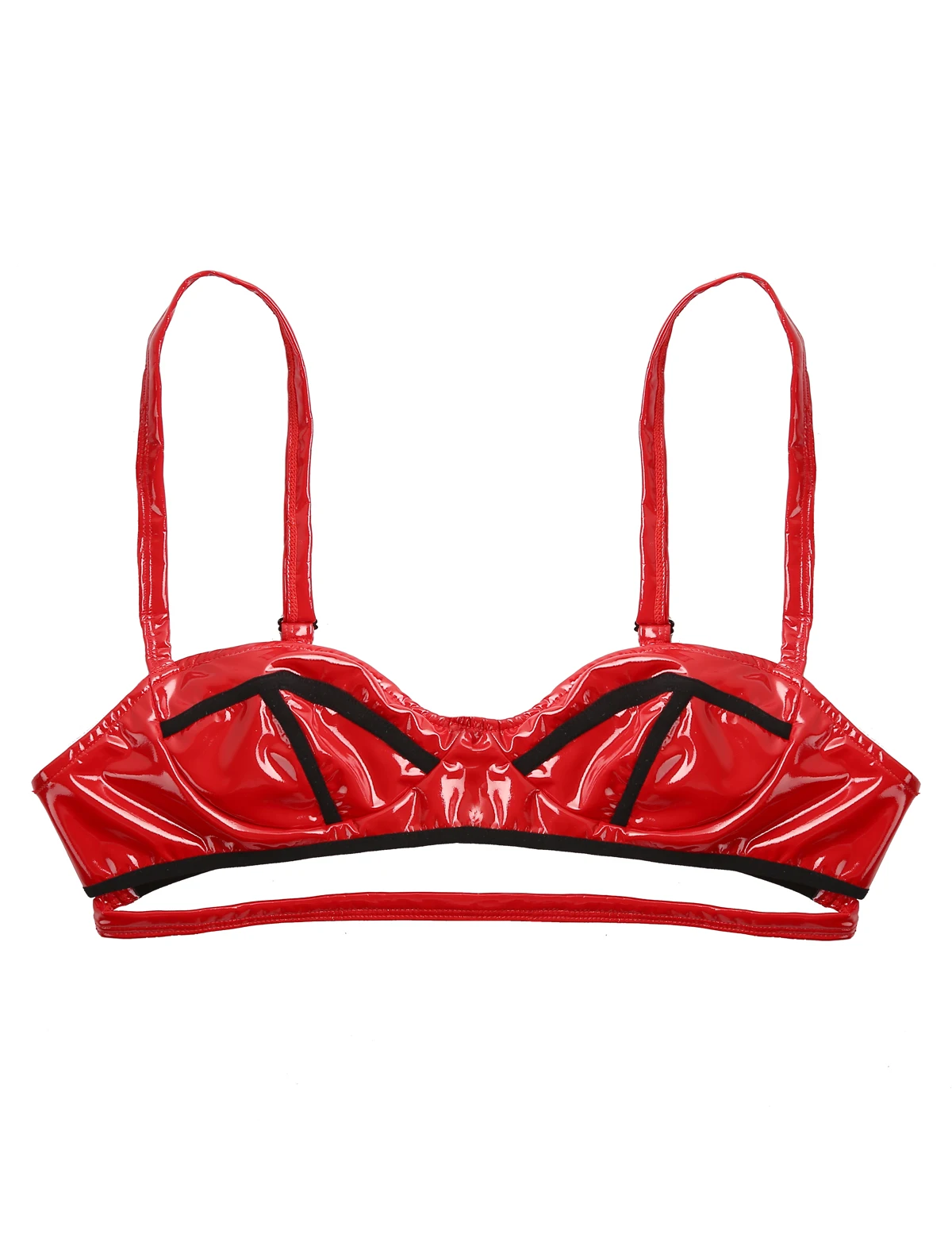 Womens Lingerie Sex Bra Top Wet Look Patent Leather Adjustable Shoulder Straps Cut Out Underbust Wire-free Unlined Hot | Тематическая