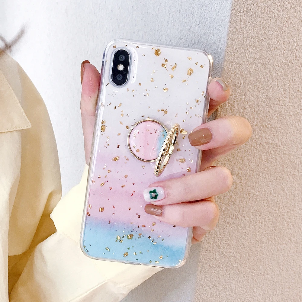 SoCouple кольцо из ТПУ чехол-держатель для iphone 7 8 6 6s plus чехол для iphone XR 11 Pro X Xs Max мраморный Золотой фольга кольцо держатель чехол