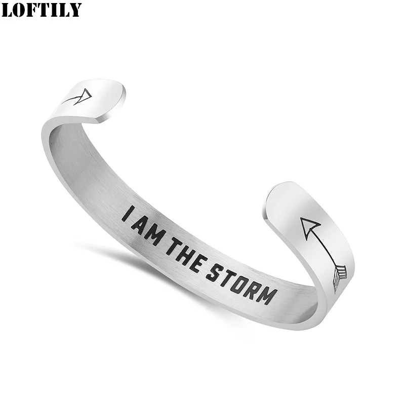 Широкий Браслет-манжета I Am The Storm 10 мм для женщин и мужчин из нержавеющей стали