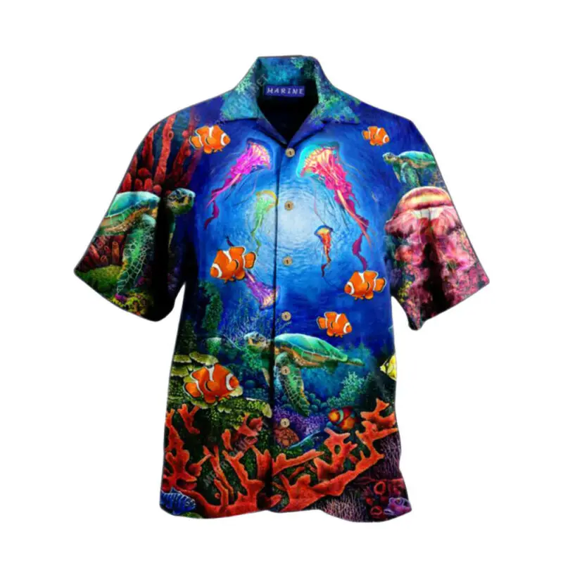 

Mens Hawaiian T Shirt Summer Beach Holiday Fish Printed Short Sleeve Tops Tee