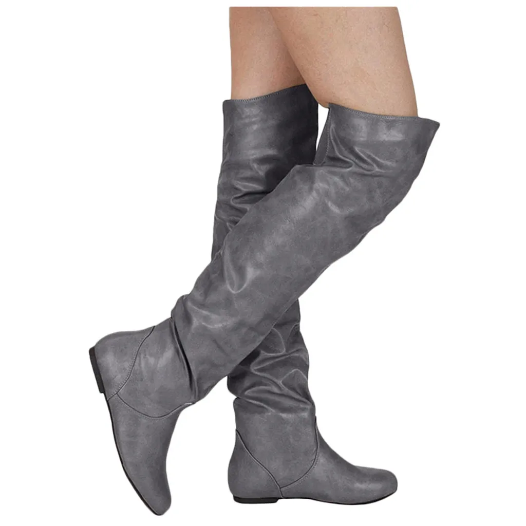 Модная женская кожаная обувь высокие рыцарские Сапоги выше колена с круглым