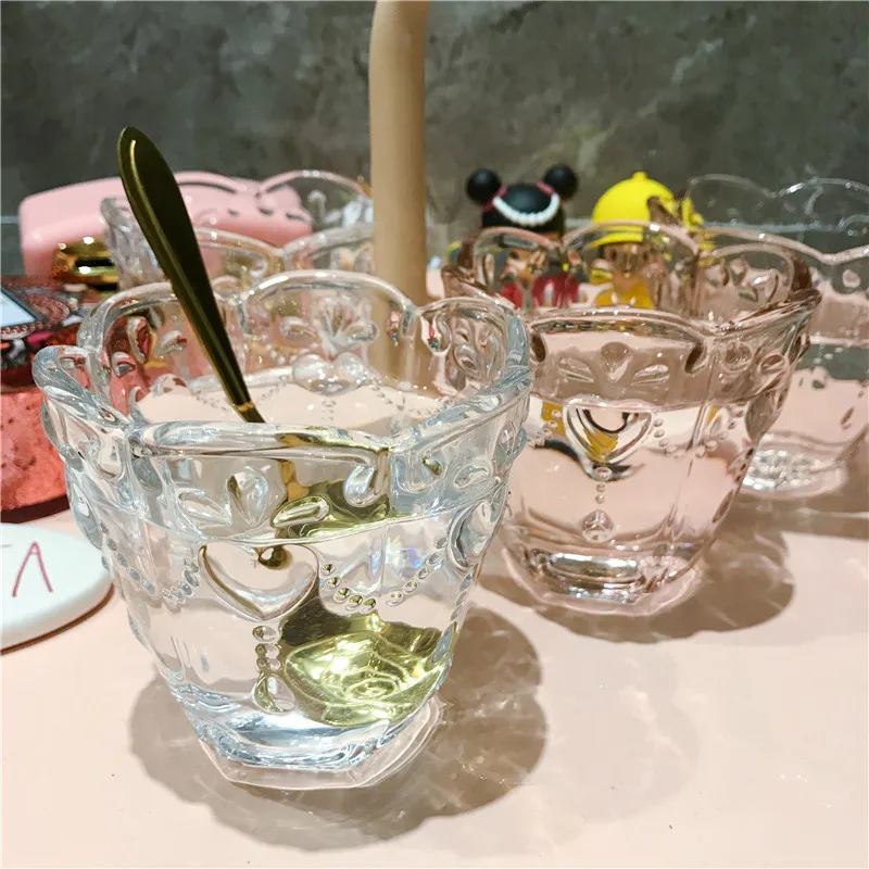 Новый узор тисненые стеклянные чашки розовые прозрачные бессвинцовые для