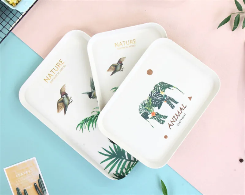 1 pcs Rectangle Fruit Bamboo Fiber Plates Storage Tray Family Dessert Dish Snack Dish Party Home Maintenance Tray Plate petisco