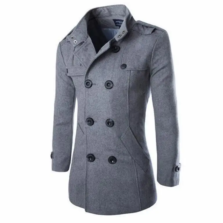 

High Quality Cardigan Male Winter Men Long Woolen Coat Warm Men Overcoat Double Breasted Jacket with Pocket Outwear Clothing