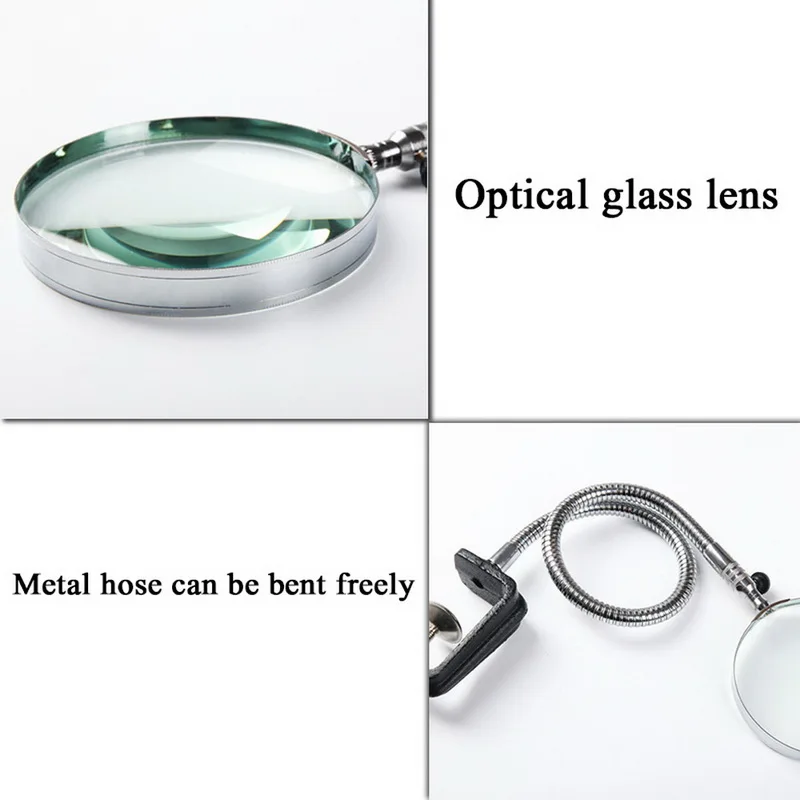 5X LED Illuminating Magnifier Metal Hose Magnifying Glass Table Reading Lamp With Clamp Adjustable Gooseneck | Инструменты