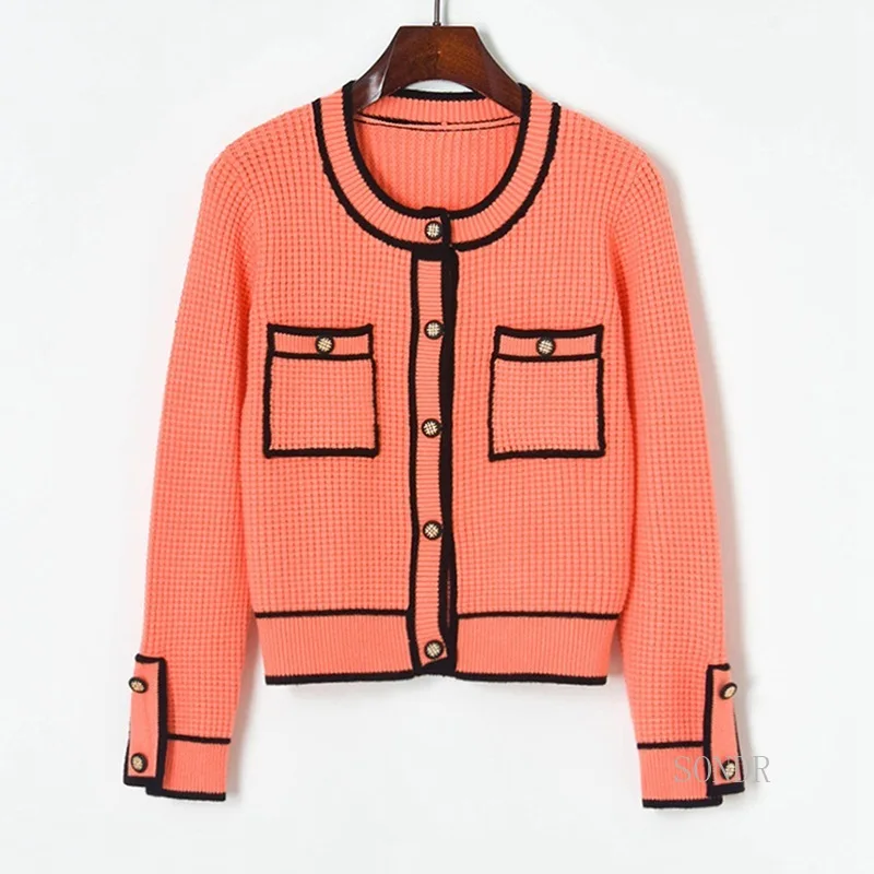 Женский однобортный вязаный кардиган подиумный розовый укороченный топ с