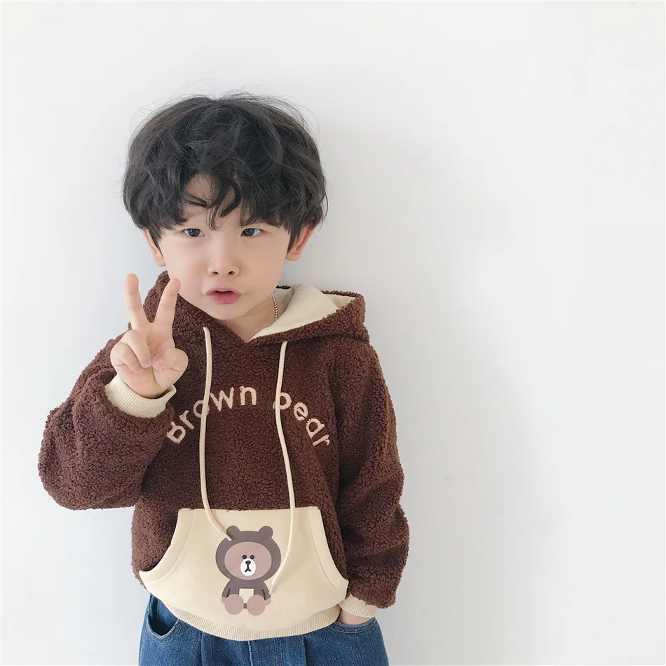 Tonytaobaby/Новинка; зимняя детская одежда для мальчиков и девочек; флисовая толстовка с капюшоном с изображением медведя и кролика