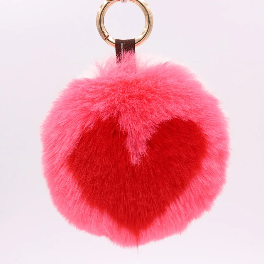

New Fashion Cute Color Matching Heart-shaped Keychain Imitation Rabbit Hair Ball Toy Doll Bag Car Key Ring Couple Jewelry Gift