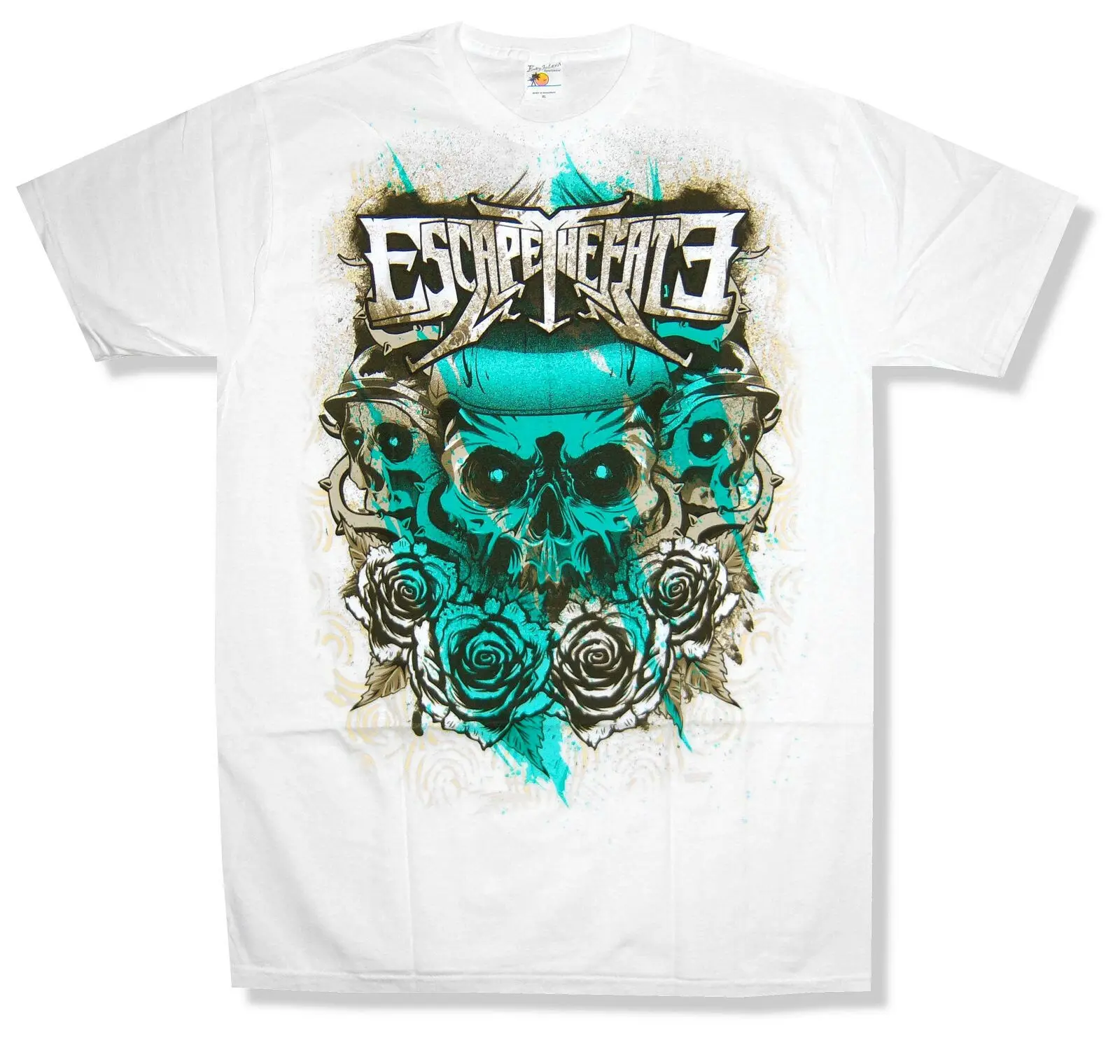 

Escape The Fate Roses Skulls White T Shirt New Official Adult Band Merch