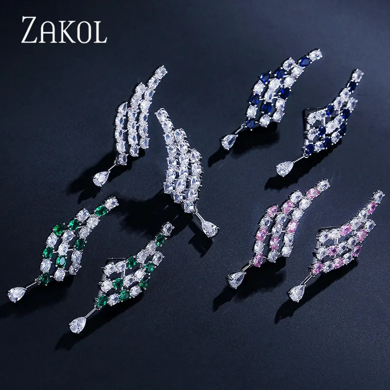 Женские серьги-капельки ZAKOL с прозрачным листом и кубическим цирконием FSEP637 |