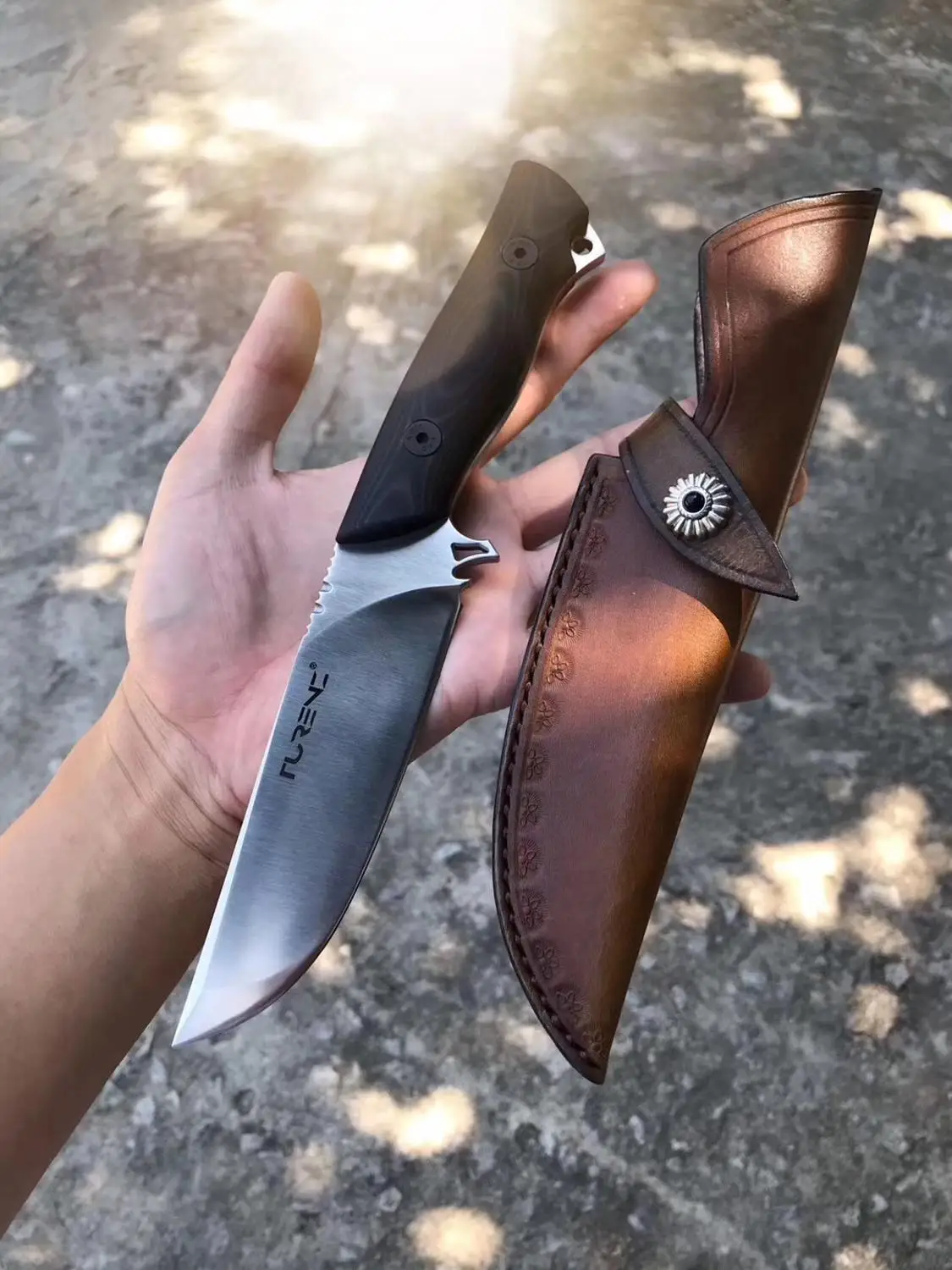 Прямой нож DC53 легированная сталь сатиновое лезвие с отверстием рукоятка Tang G10