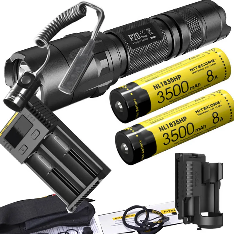 NITECORE P20 фонарик CREE XM-L2(U2) светодиодный Макс. 800 лм луч двойной переключатель задний светодиодный фонарь для спорта на открытом воздухе+ NITECORE NTH30B RSW2