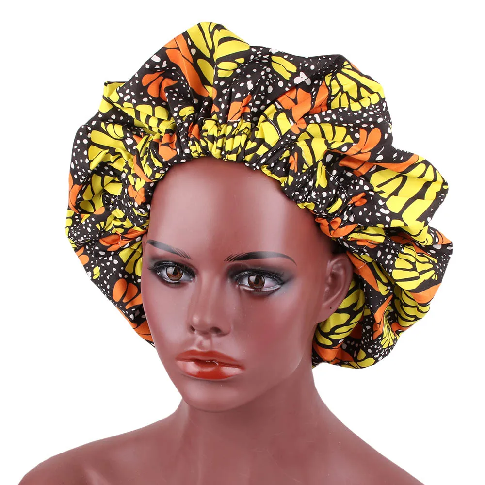 Extra Large Satin Lined African Bonnet Stretch Print Women Turban Ankara Bonnets Cap Hair Accessories