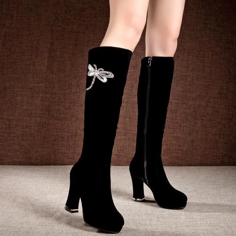 

Autumn and winter women's fashion suede over-the-knee boots women's high-heeled stretch boots zipper women's shoes black boots