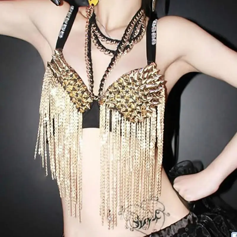 Женские джаз танец костюмы заклепки женский сексуальный бюстгалтер нижнее белье