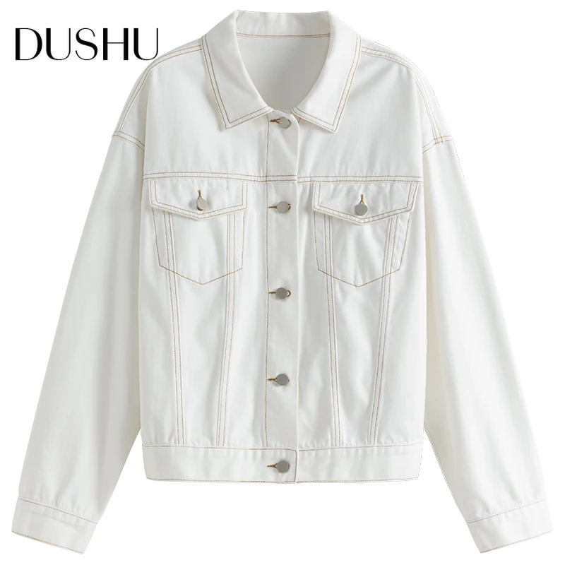 

DUSHU Casual streetwear short white denim jacket Women plus size vintage winter jacket coats Oversize elegant female jean jacket