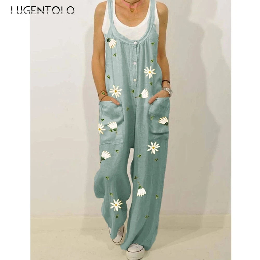 

Lugentolo Overalls Women Plus Size Loose Fashion Print Cotton Linen Casual Autumn New Jumpsuit Women Ages 18-35 Years Old