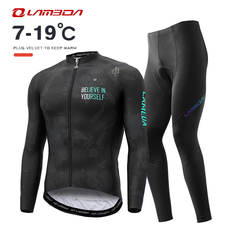 

LAMEDA Cycling Clothing Skin Friendly Fleece Warm Bicycle Clothes Suit 7-19℃ Wear Mountain Bike Cycling Jersey Set Ropa Ciclismo