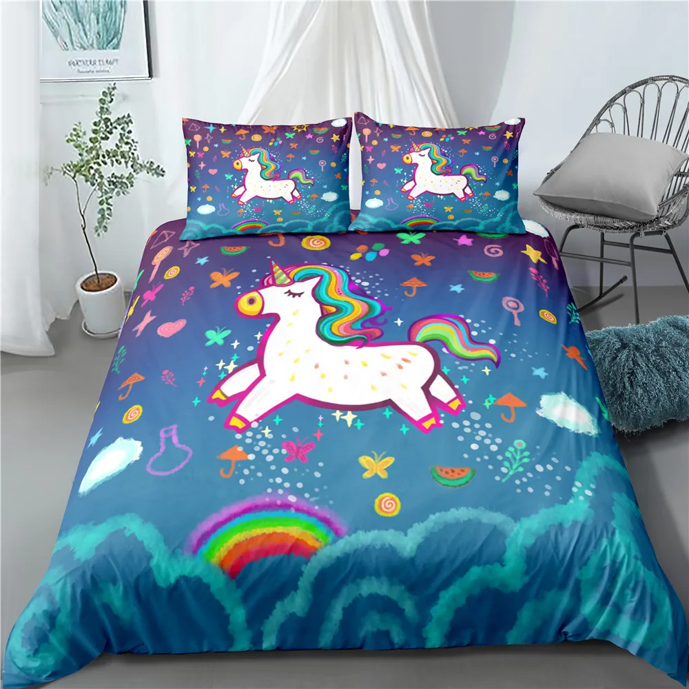 Женский комплект из 2/3 предметов мультяшный Радужный пододеяльник 3D принт