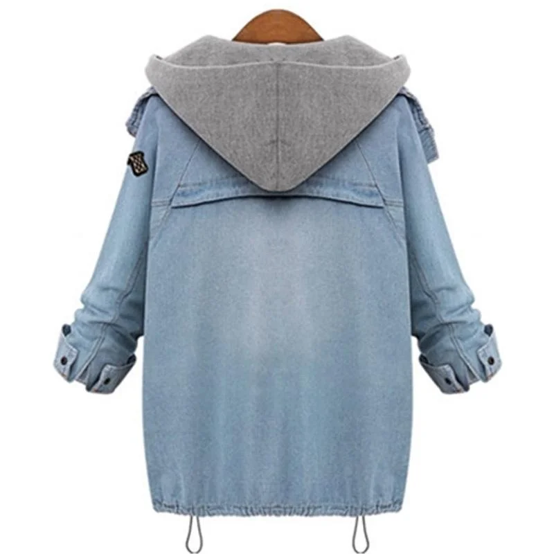 

2 Pieces Set Women Coat Winter Hooded Jacket Coat Oversized Casual Detachable Hoodies Denim Cardigan Women Clothing
