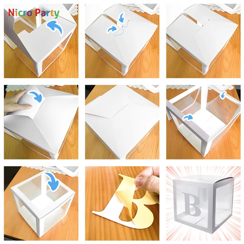 

4 pcs White Transparent Balloons Boxes with 30 Letters 10 Numbers 5 Symbols 49 pcs Party Decorations Kit Supplies Photo Props
