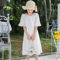 kids sweet cotton lace girl dress child clothe 2021 summer kids dress for girl white hollow party dresses 4 6 8 10 12 14 y