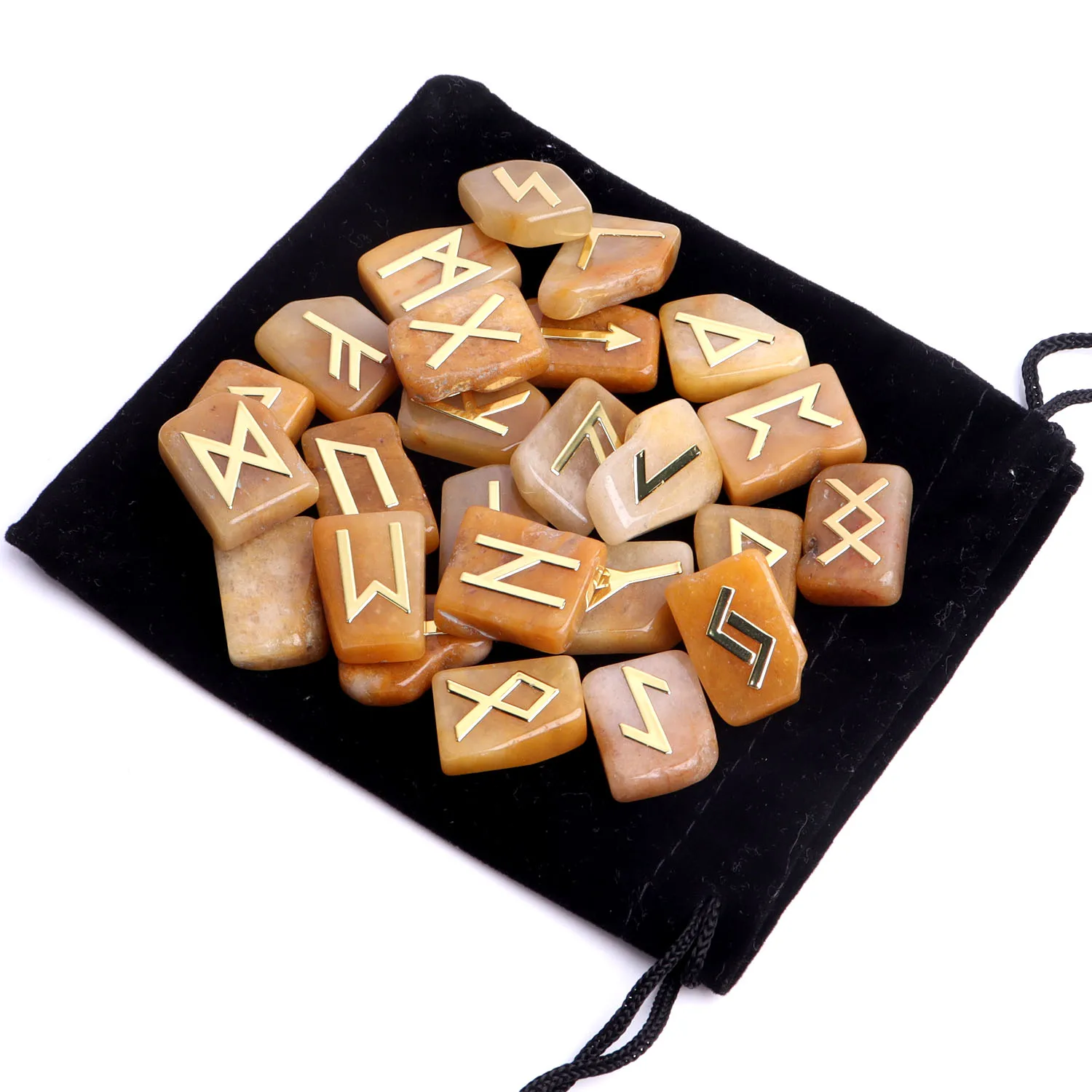 

25Pcs Natural Yellow jade Crystal Runes Set Witch Rune Stones Divination Fortune-telling Healing Meditation Gift Collection