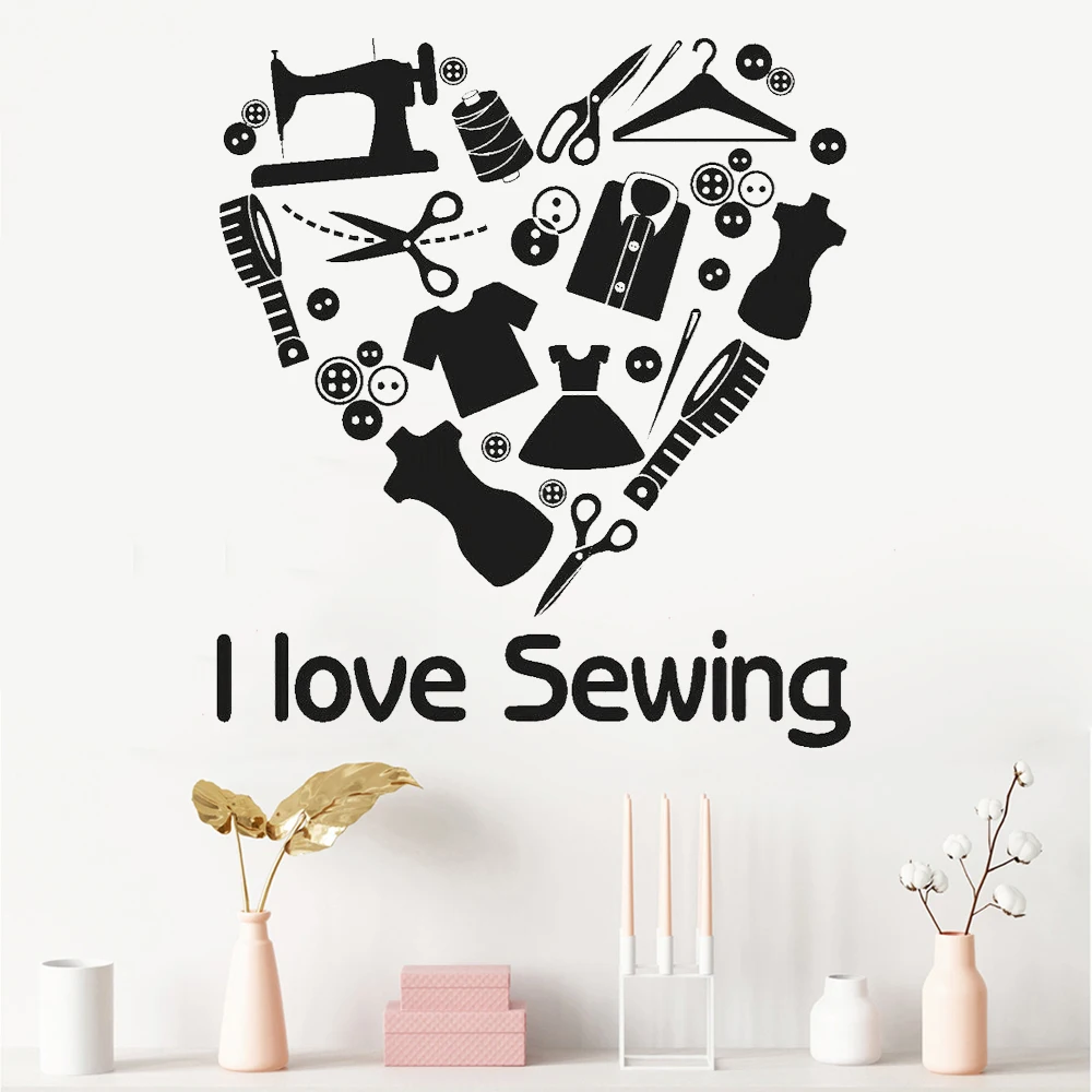 

Love Sewing Wall Decal Sewing Shop Artistic Decoration Vinyl Clothes Store Interior Fashion Design Window Wall Stickers Y658