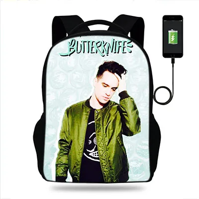 17 дюймов Brendon Urie Panic At The Disco Print рюкзак мужской USB зарядка Рюкзак для подростков мальчиков и девочек школьные сумки ноутбук