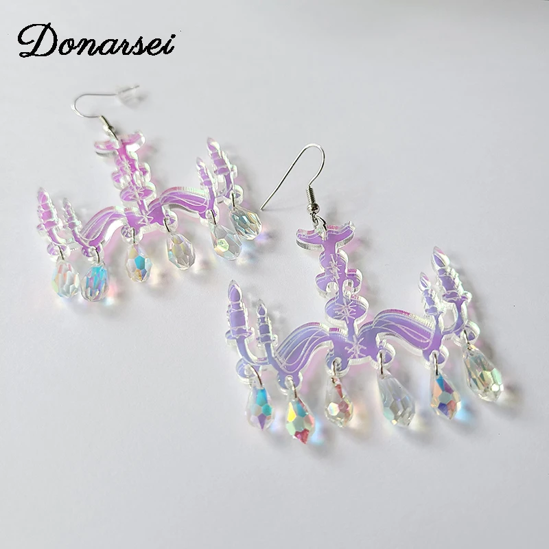 

Donarsei Fashion Laser Crystal Chandeliers Drop Earrings For Women Luxurious Reflective Baroque Chandelier Dangle Earrings