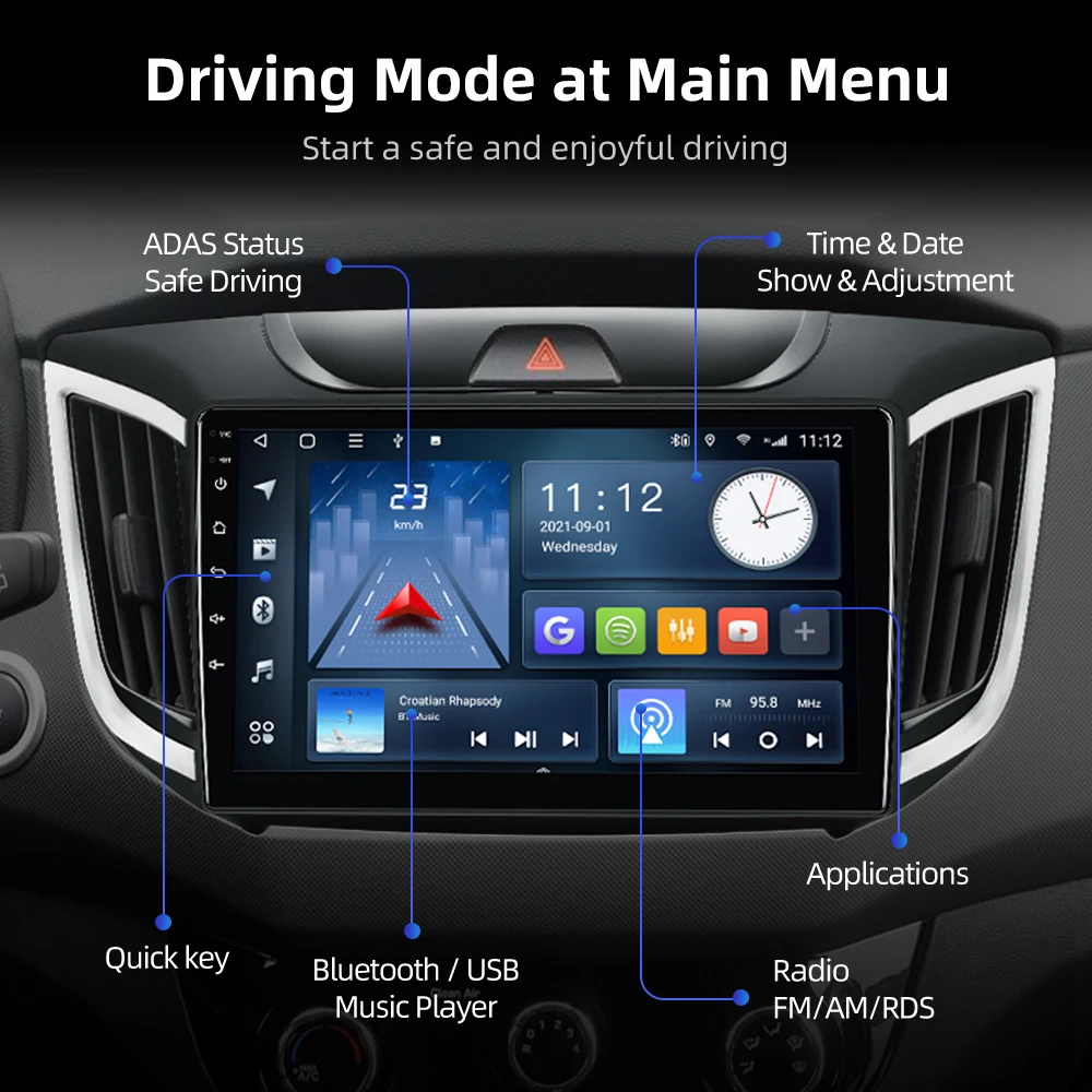 Автомобильный радиоприемник ISUDAR T68 4G Android для Hyundai/IX25/Creta 2015-2019 QLED 1280*720