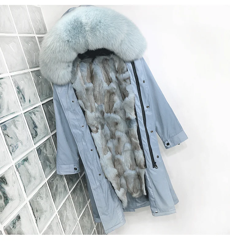 RosEvans Plus Size Real Fur Coat Waterproof Parka Mujer Winter Jacket Women Natural Fox Fur Collar Liner Thick Warm Outerwear