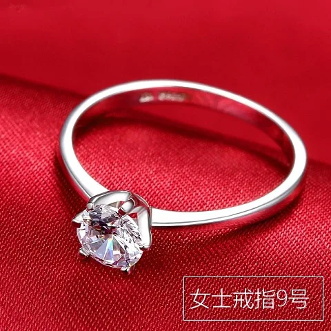 

1 Karat Artificial Diamond Ring Diamond Ring Women's Simple Proposal Wedding Couple Couple Rings Men's Sterling Silver Couple