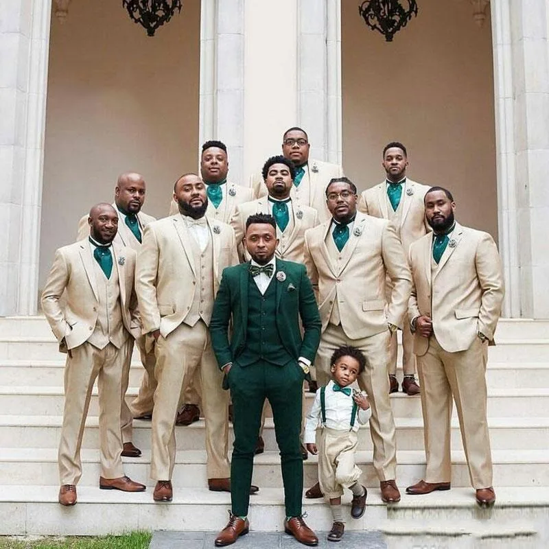 

Green Men Suits 3 Pieces for Groom Wedding Costume Homme Tuxedos Groomsmen Outfits Bridegroom Attire Man Blazer Terno Masculino