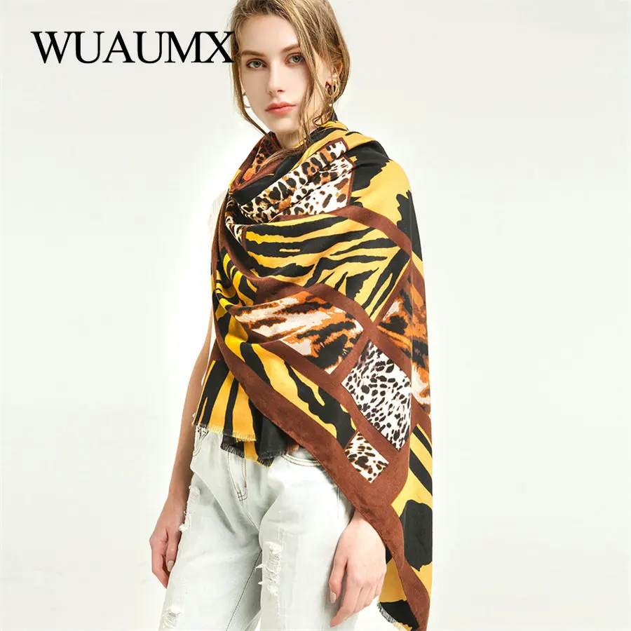 

Wuaumx Autumn Winter Scarf For Women Warm Leopard Pattern Women's Scarves Ladies sjaal Cotton Viscose Shawl Muffler 180*90cm